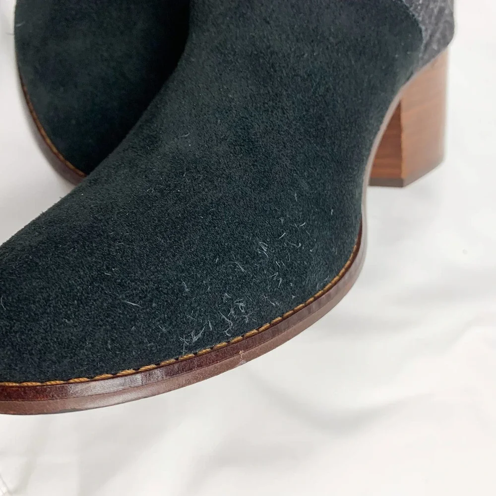 Toms Black Suede and Charcoal Tweed Ankle Booties
